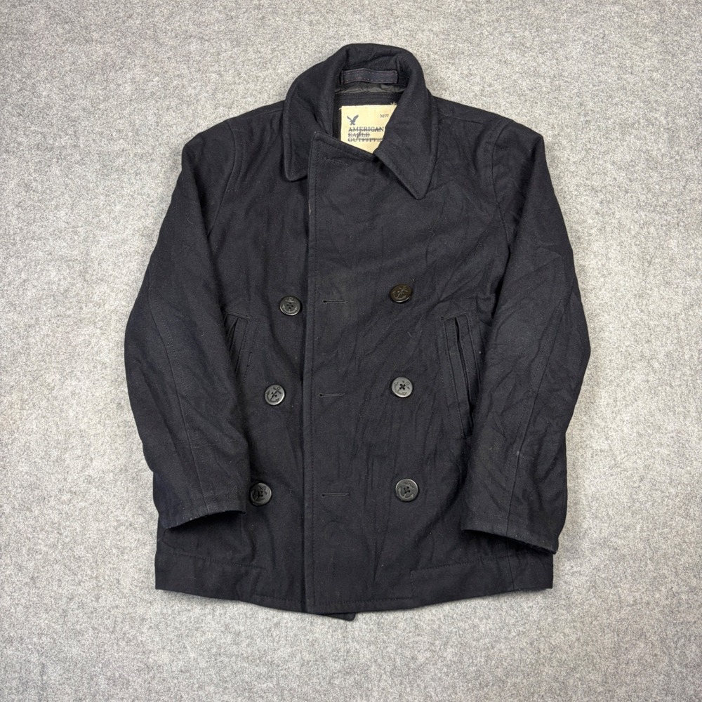 American Eagle Outfitters Mens Black Wool Blend Double Breasted Pea Coat XS